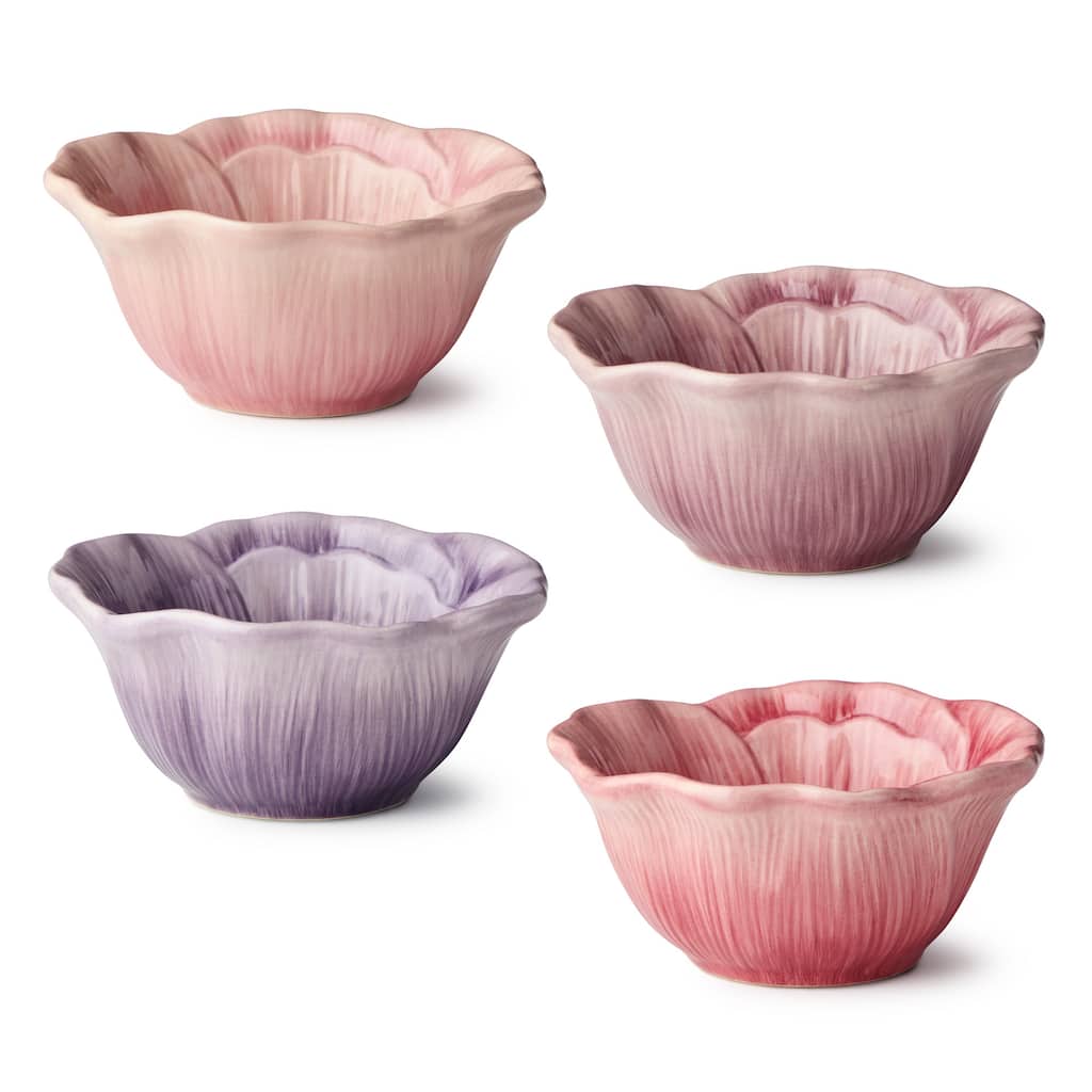 Certified International Wildflowers 12 oz. 3-D Floral Ice Cream/Dessert Bowls, Set of 4 Assorted Designs