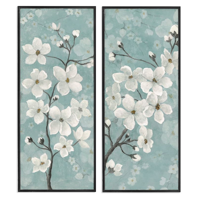 Stupell Green Toned Blossoms Framed Giclee Art Design By Tava Studios (Set of 2) - 13 x 30 - Black