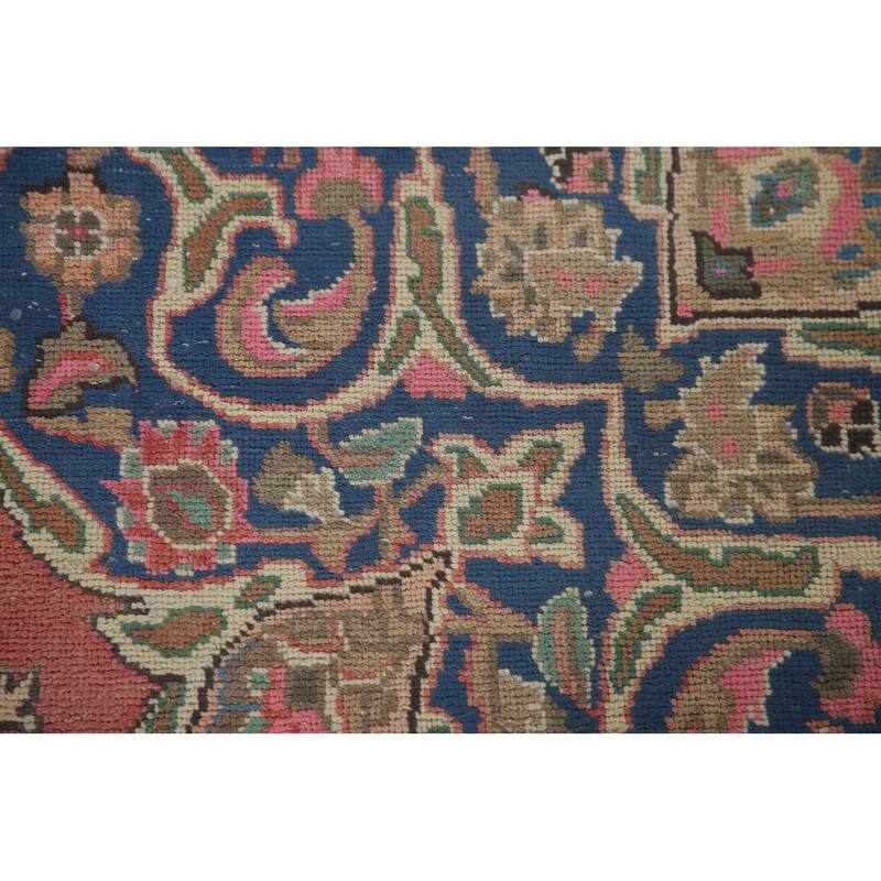Traditional Mashad Persian Vintage Area Rug Hand-knotted Wool Carpet - 8'10" x 12'7"