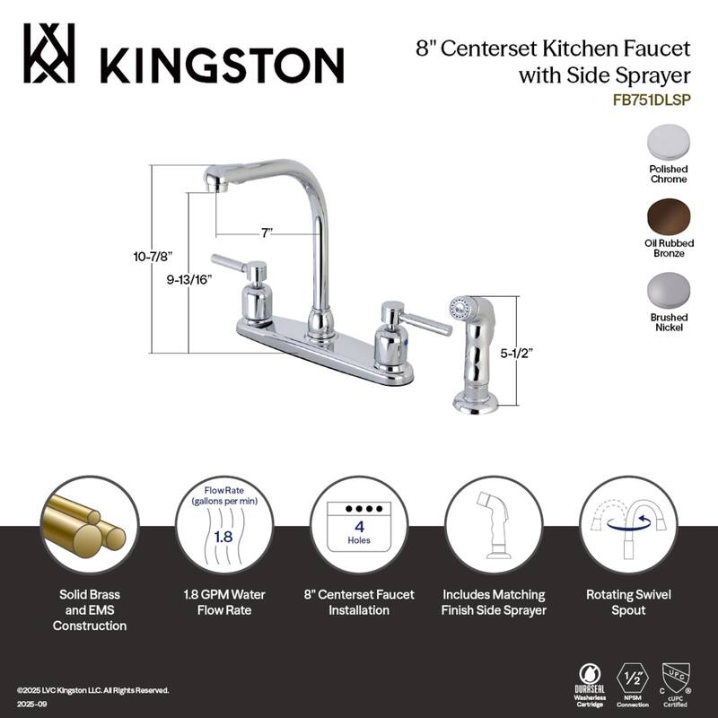 Kingston Brass Concord 8 in. Centerset Kitchen Faucet with Sprayer