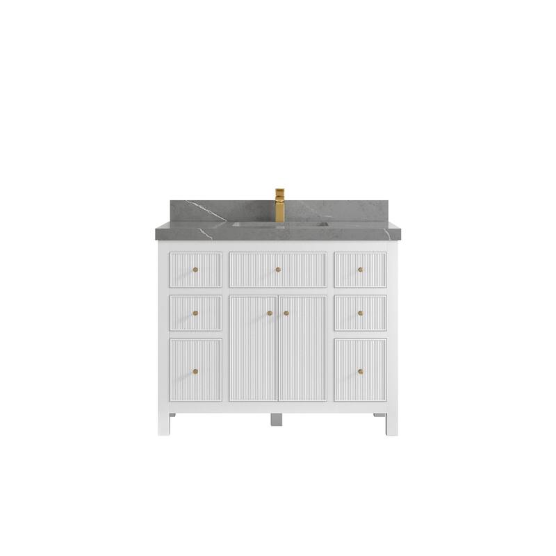Willow Collections 42 in W x 22 in D Sonoma Free Standing Reeded Single Sink Bathroom Vanity with Countertop - 2" Piatra Gray - White