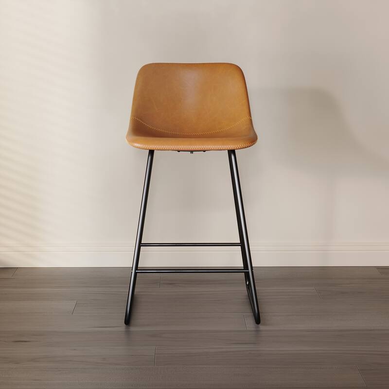 Modern 24.in Counter Height Bar Stool with PU Leather and Metal Frame Barstools for Kitchen Island