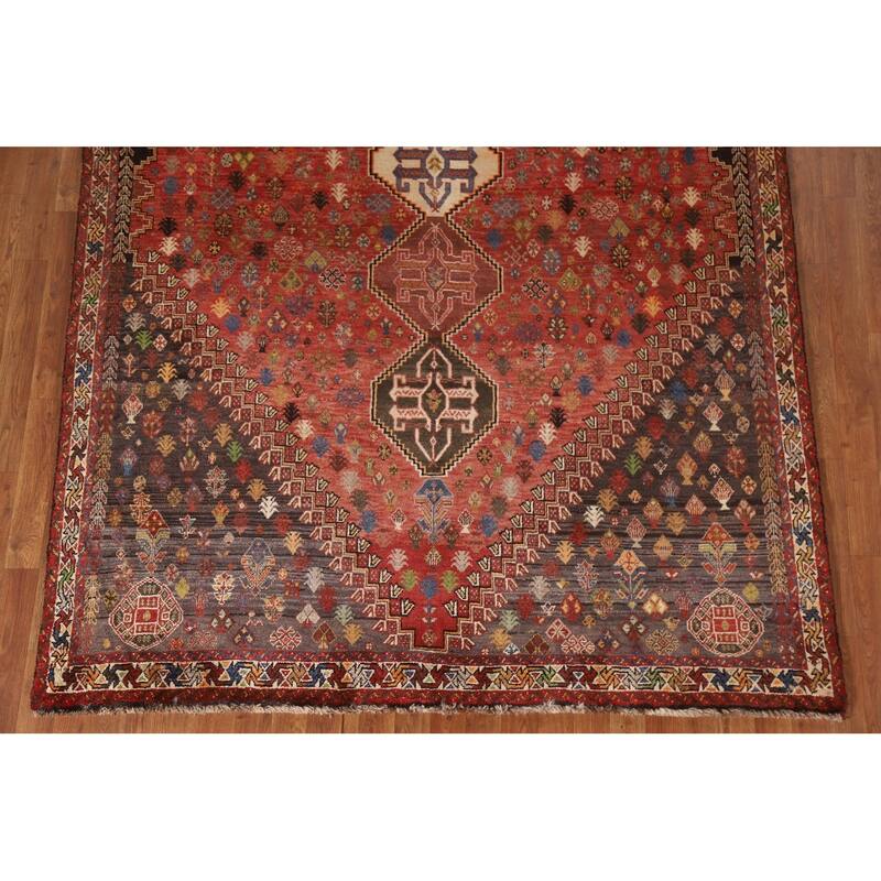 Vegetable Dye Shiraz Persian Vintage Area Rug Hand-Knotted Wool Carpet - 6'0"x 9'11"