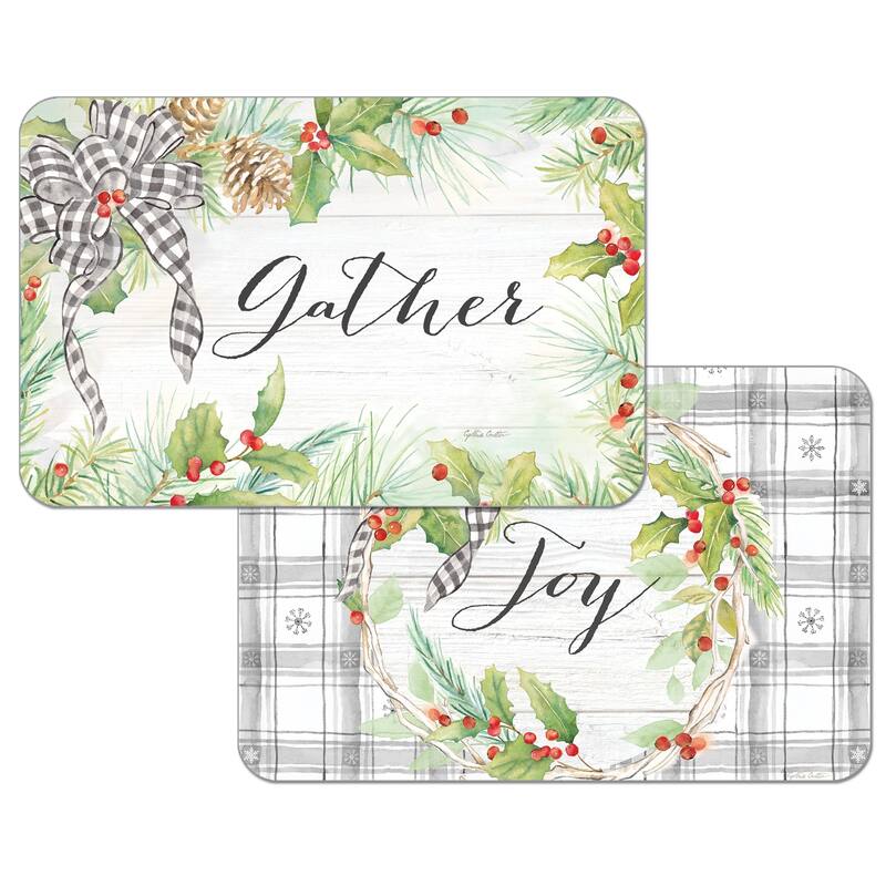 Reversible Wipe-clean Counterart Placemats Set of 4 - Holiday Gingham