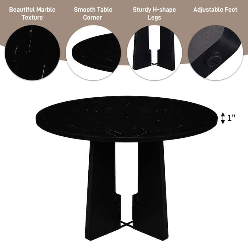 Modern Wooden 5-piece Round Dining Set with 4 Upholstered Chairs for Dining Room