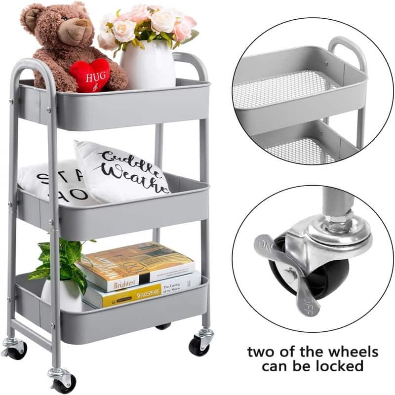 3 Tier Metal Utility Cart - 15.35"D x 27.5"W x 11.42"H