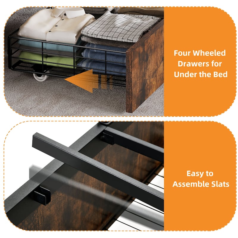 Upholstered Platform Bed with Charging Station and Storage Headboard