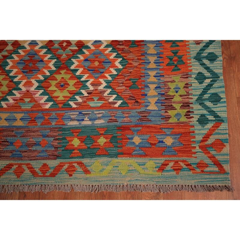South Western Kilim Area Rug Hand-Woven Oriental Wool Carpet - 10'0" x 12'9"