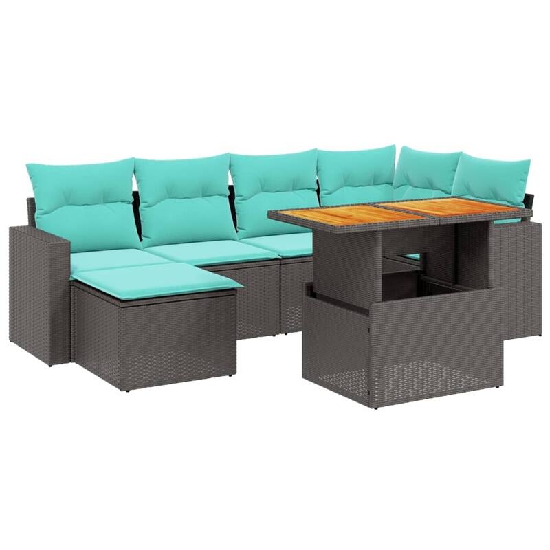 vidaXL Patio Sofa Set with Cushions Outdoor Furniture 7 Piece Poly Rattan - 24.4 x 24.4 x 27.2