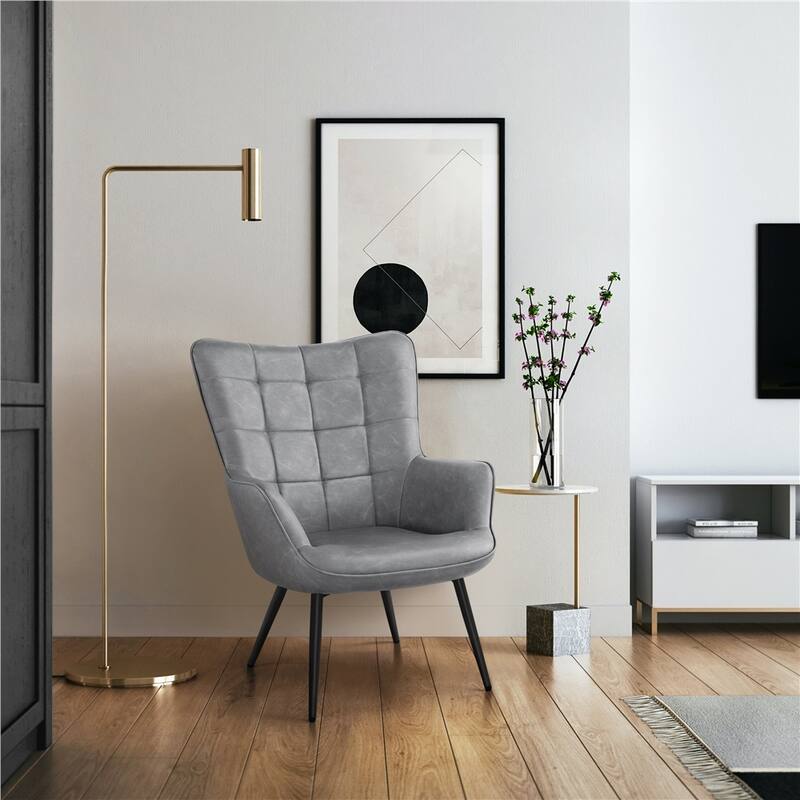 Yaheetech Faux Leather Chair Tufted Accent Chair for Living Room