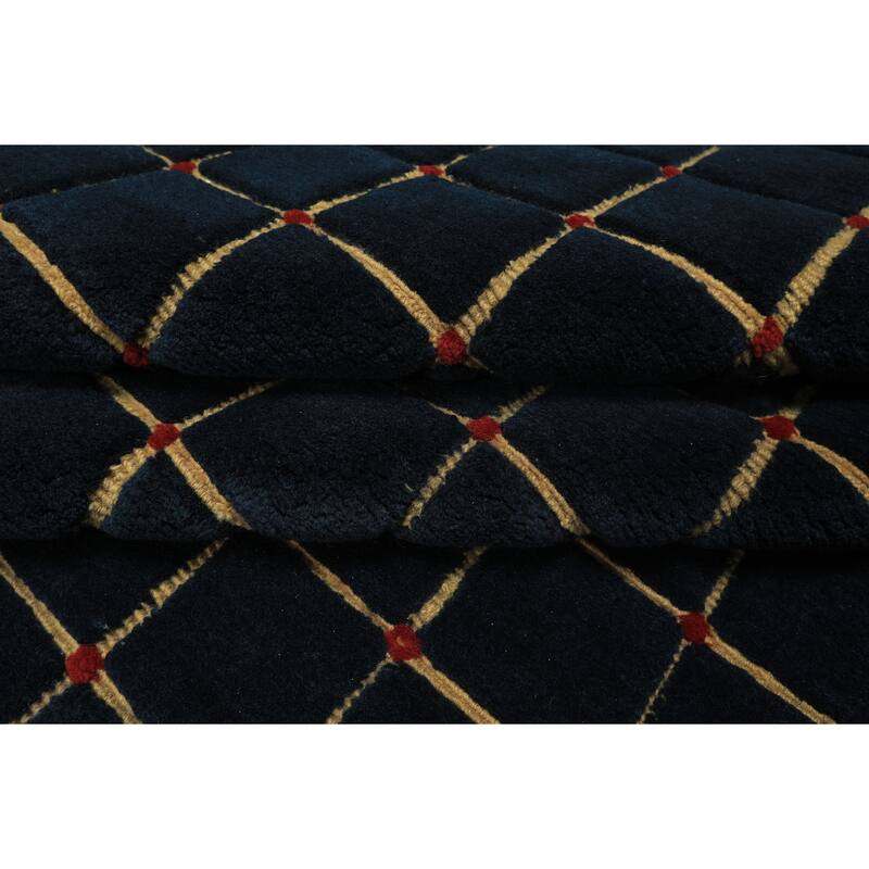 6x9'1'' Hand Knotted Wool Navy Modern & Contemporary Embossed pile Fashion Rug - 6' x 9' 1''