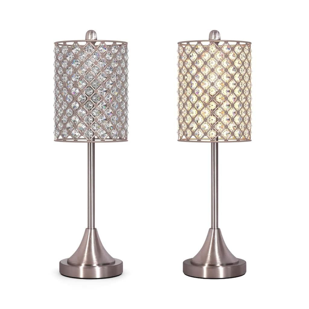 Lux Lighting 27" Crystal Bling Silver Metal Table Lamp, (Set of 2) 3-Way Switch