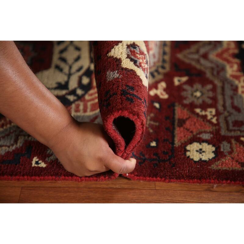 Red Geometric Kazak Indian Runner Rug Hand-Knotted Wool Carpet - 2'6"x 8'1"