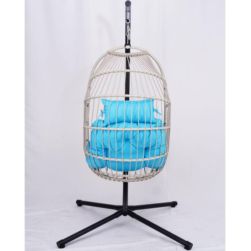 HDPE Egg Hanging Chair with Stand - 350lb Capacity Indoor/Outdoor Swing Chair, Includes Cushion and Adjustable Chain