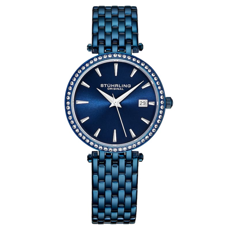 Stuhrling Original Symphony 3929 Women's Quartz Crystal Studded Watch with Stainless Steel Bracelet - Blue