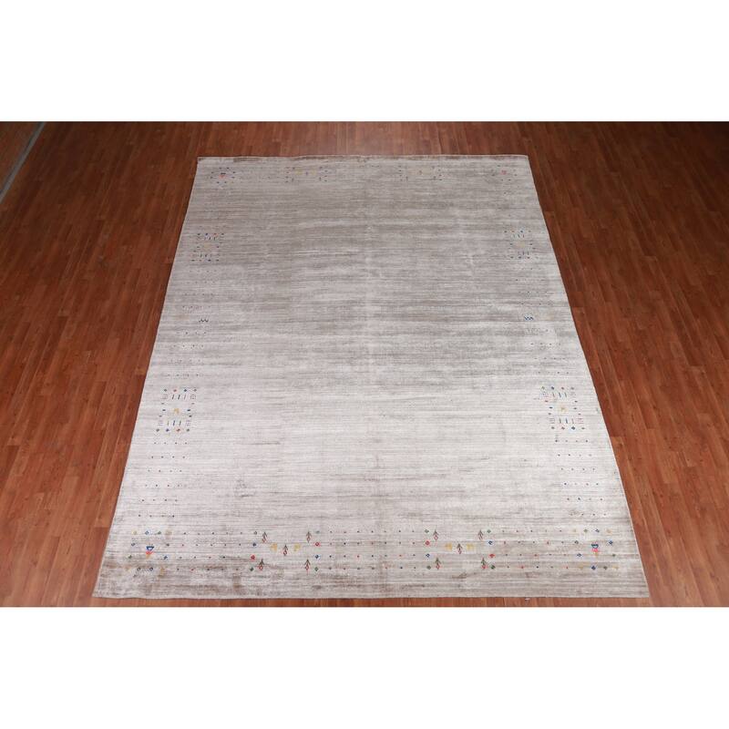 Gabbeh Indian Area Rug Handmade Silk Carpet - 9'3" x 11'10"