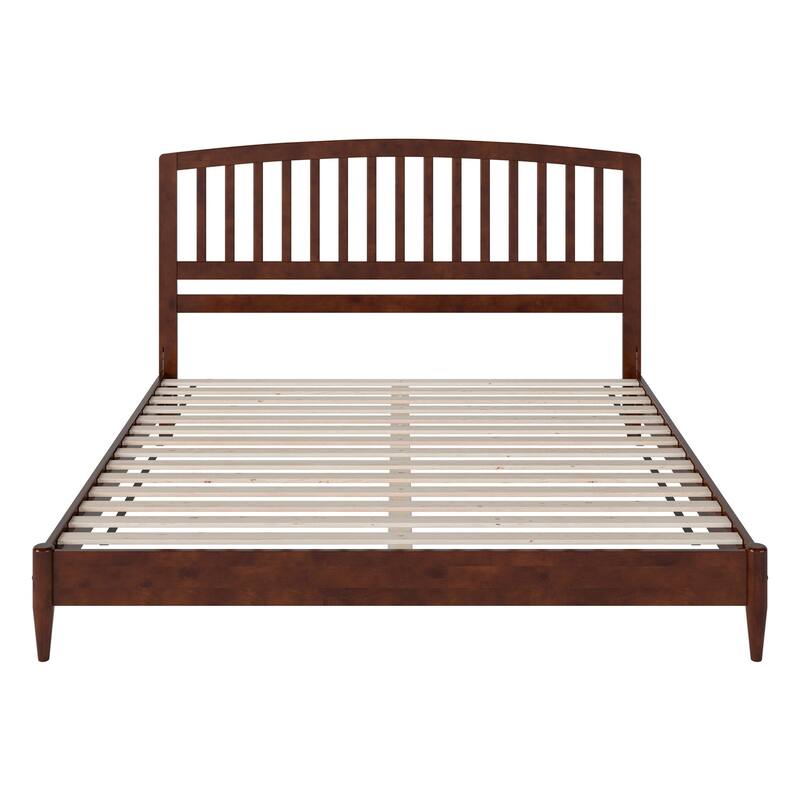 King Size Wood Platform Bed - Low Profile Modern Design, Walnut Finish