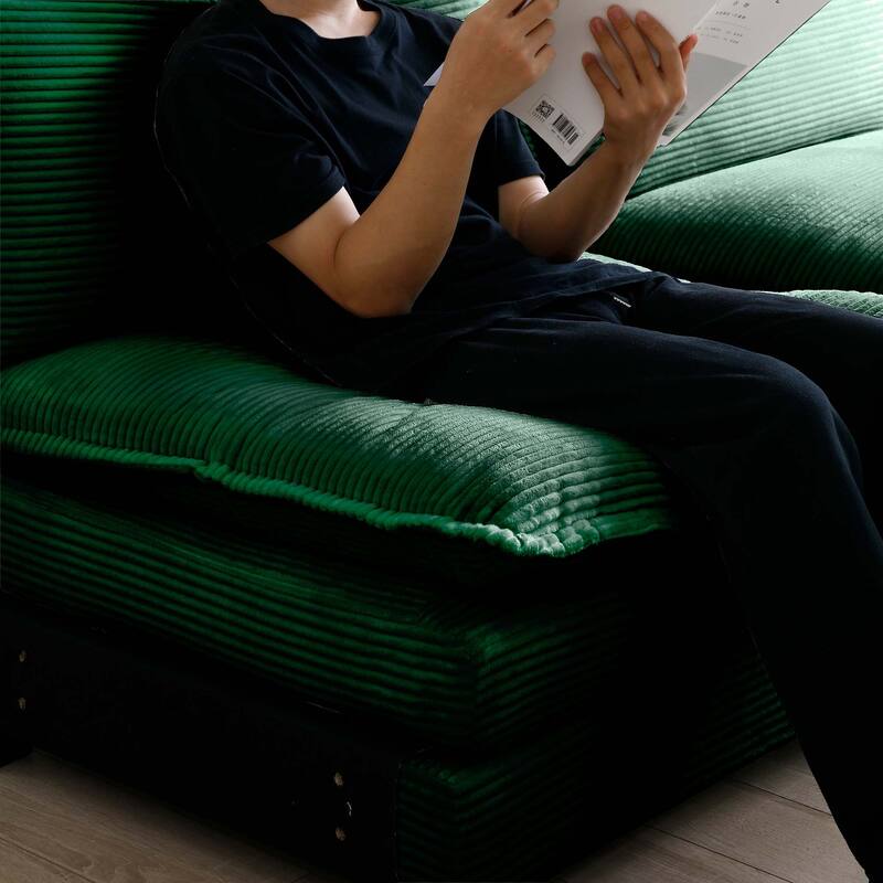 Green 150" Corduroy Upholstered 4-seater Modular Sectional Sofa with 6 Pillows, Free Combination Design