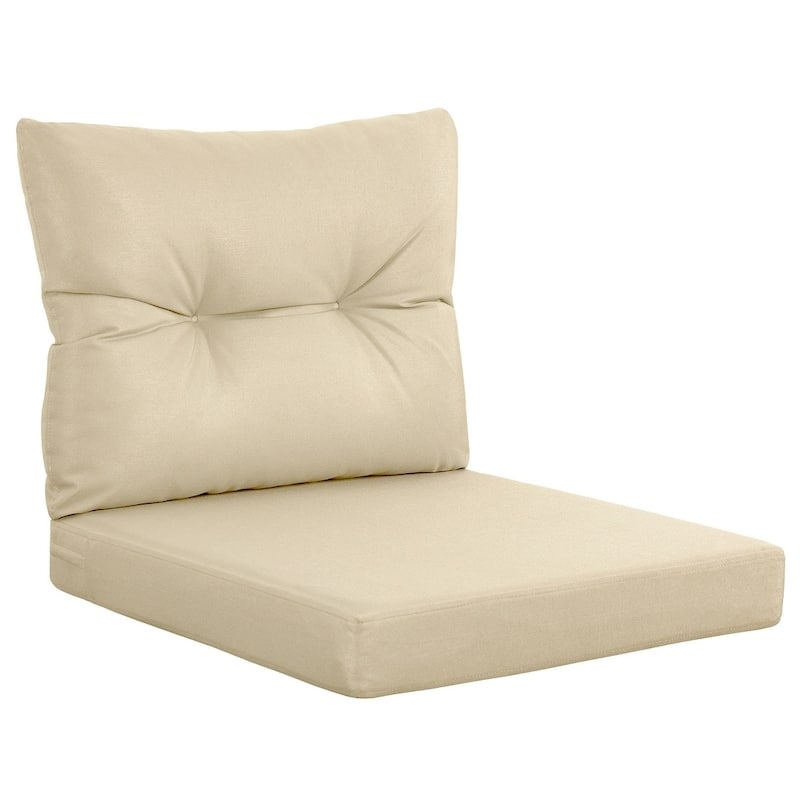 WINSOON Outdoor Waterproof and Resistant Chair Cushion Set, Deep Seat and Backrest Cushion Set for Patio - Beige - 24*24 Inch