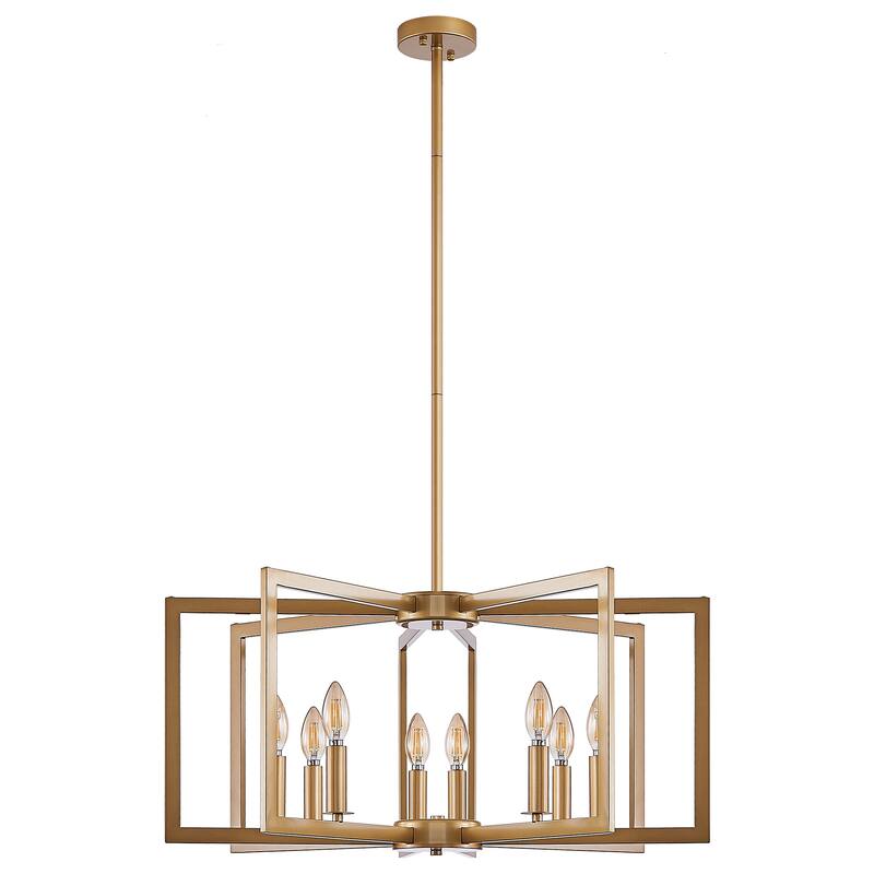 27" Modern Geometric 8-Light Chandelier - Industrial Metal Pendant Light Fixture for Living Room (Bulb Not Included)