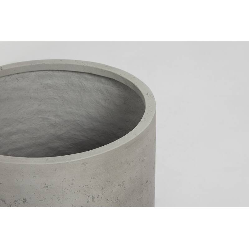 Indoor/Outdoor Large Nordic Minimalist Fiberstone Lightweight Round Cylinder Planter Pot -19,15,12inch Cement Finish