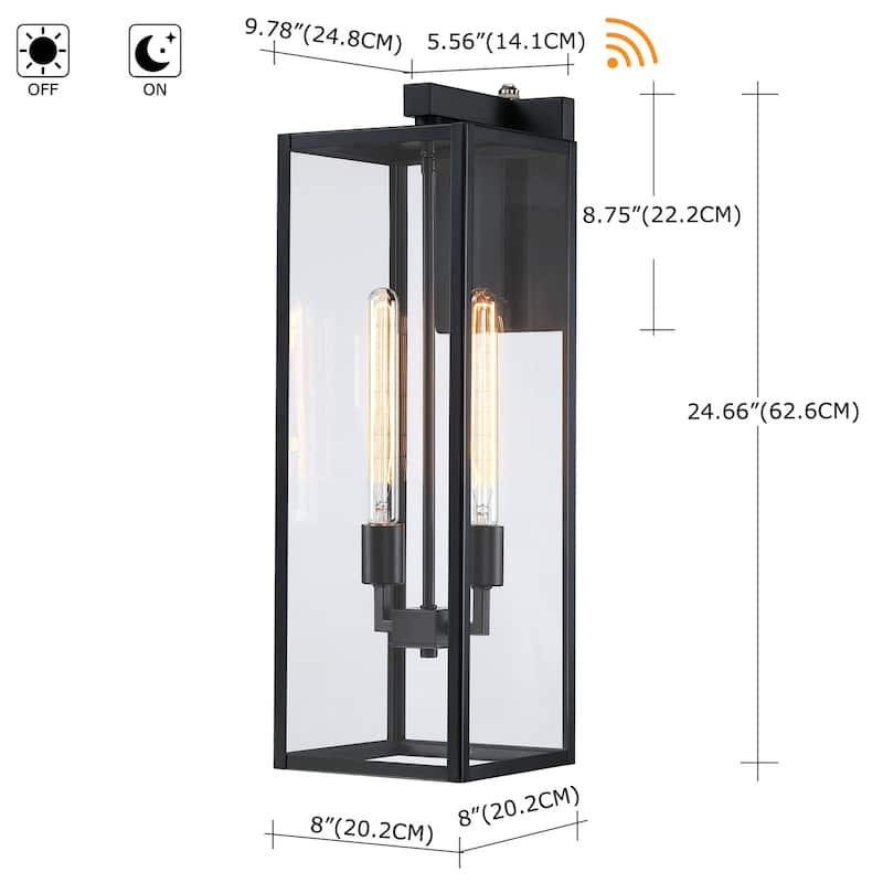 25"H 2-Light Matte Black Hardwired Outdoor Wall Lantern Sconce
