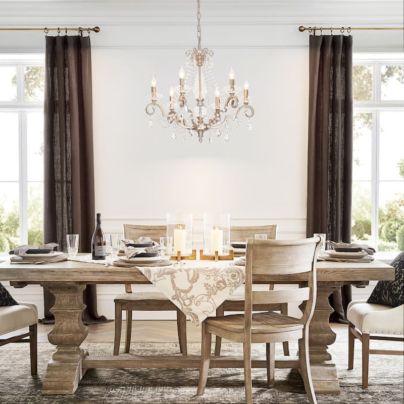 25.2" W Modern Luxury Crystal Beaded 6-Light Chandelier with Vintage Silver Finish and Candle Arms