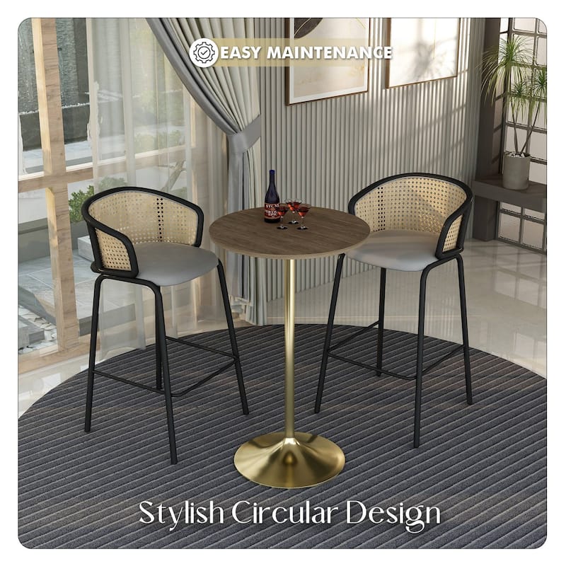 LeisureMod Verve 27" Round Dining Table with MDF Wood TableTop and Brushed Gold Base for Kitchen & Dining Room