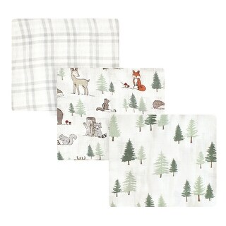 Hudson Baby Infant Boy Cotton Muslin Swaddle Blankets, Forest Animals, One Size - Forest Animals - 3-Pack
