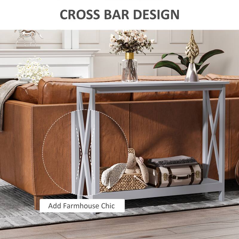 Grey Farmhouse Console Table with Storage Shelf for Entryway and Living Room - 39.25" x 11.75" x 31.75"
