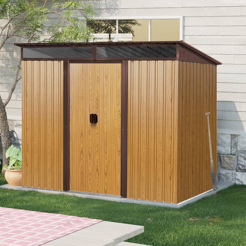 Rust Galvanized Steel Garden Shed, Waterproof Tool Shed Storage Shed with Lockable Sliding Door & Corrosion-resistance - Coffee