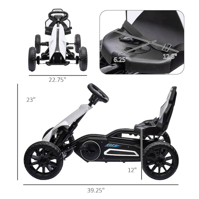 Go Kart for Kids with Seat Belt and Backrest, Realistic Ride on Motor Vehicle Toy, White Battery Powered Drifting Vehicle