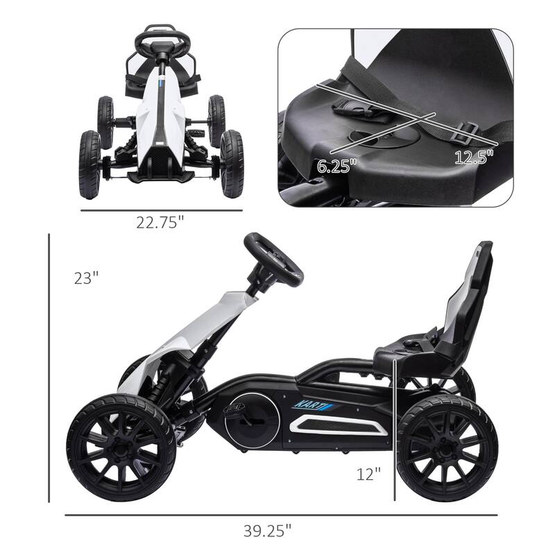 Kids Pedal Go-Kart with Adjustable Seat, EVA Wheels, Hand Brake, Forward & Reverse Drive, 3-8 Years, Max 66 lbs