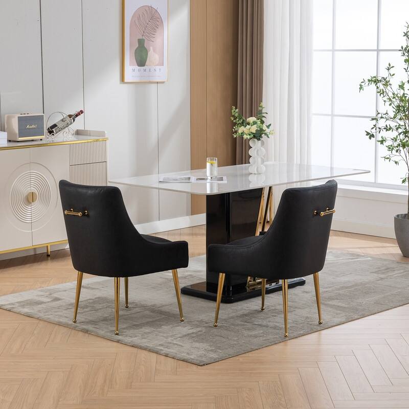 SEYNAR Modern Glam PU Leather Dining Chair or Vanity Chair Set of 2 with Rear Handle