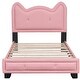 preview thumbnail 25 of 26, Cute Pine Wood Upholstered Platform Bed, Cartoon Ears Headboard, Sturdy Construction