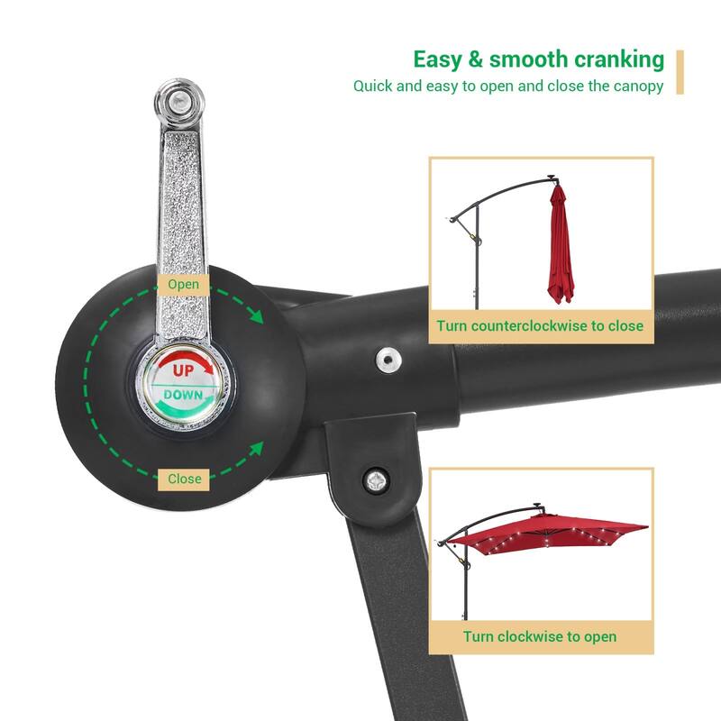 LIVOOSUN Solar Powered 8.2ft LED Patio Offset Umbrella With Base