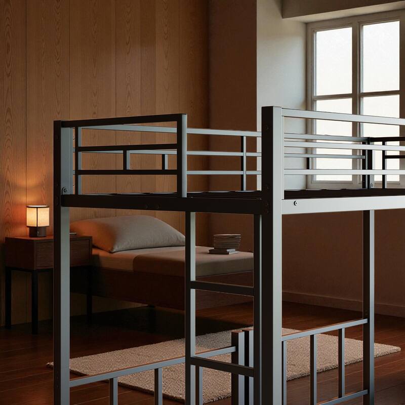 Metal Twin Over Twin Over Twin Triple Bunk Bed with Safety Guardrails, Ladder, Convertible 3 Beds, Heavy-Duty Frame