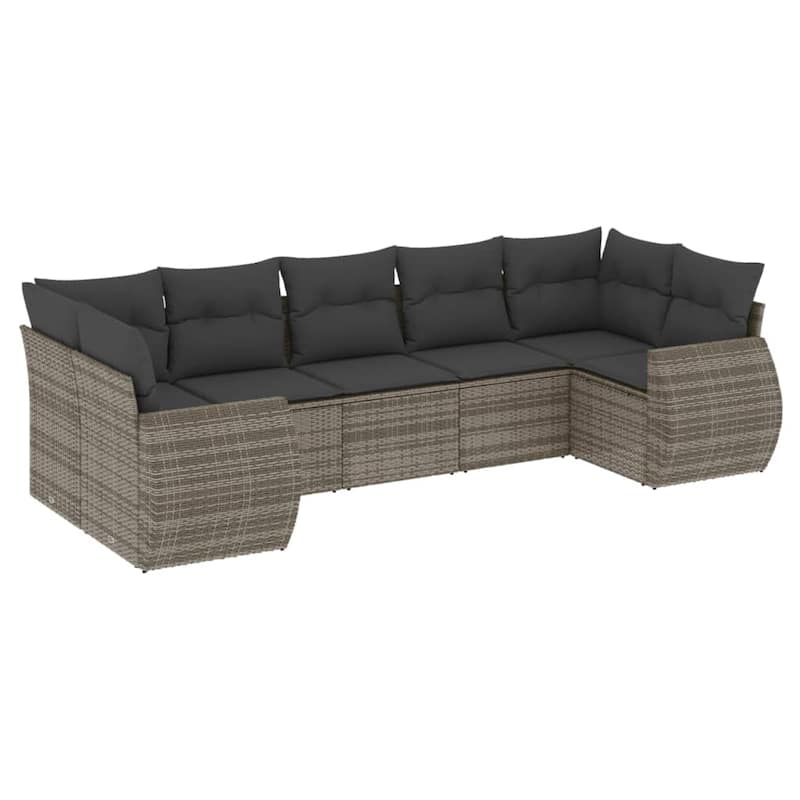 vidaXL Patio Sofa Set with Cushions Outdoor Furniture 7 Piece Poly Rattan - 24.4 x 28.0 x 27.2