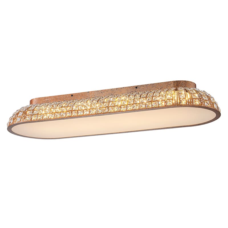 Retro French 38.6" W Antique Brass Linear Rectangle Crystal LED Flush Mount Ceiling Light