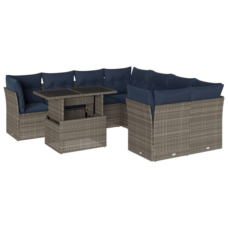 vidaXL Patio Sofa Set with Cushions Modular Outdoor Seating 9 Piece Poly Rattan - 24.4 x 24.4 x 27.2