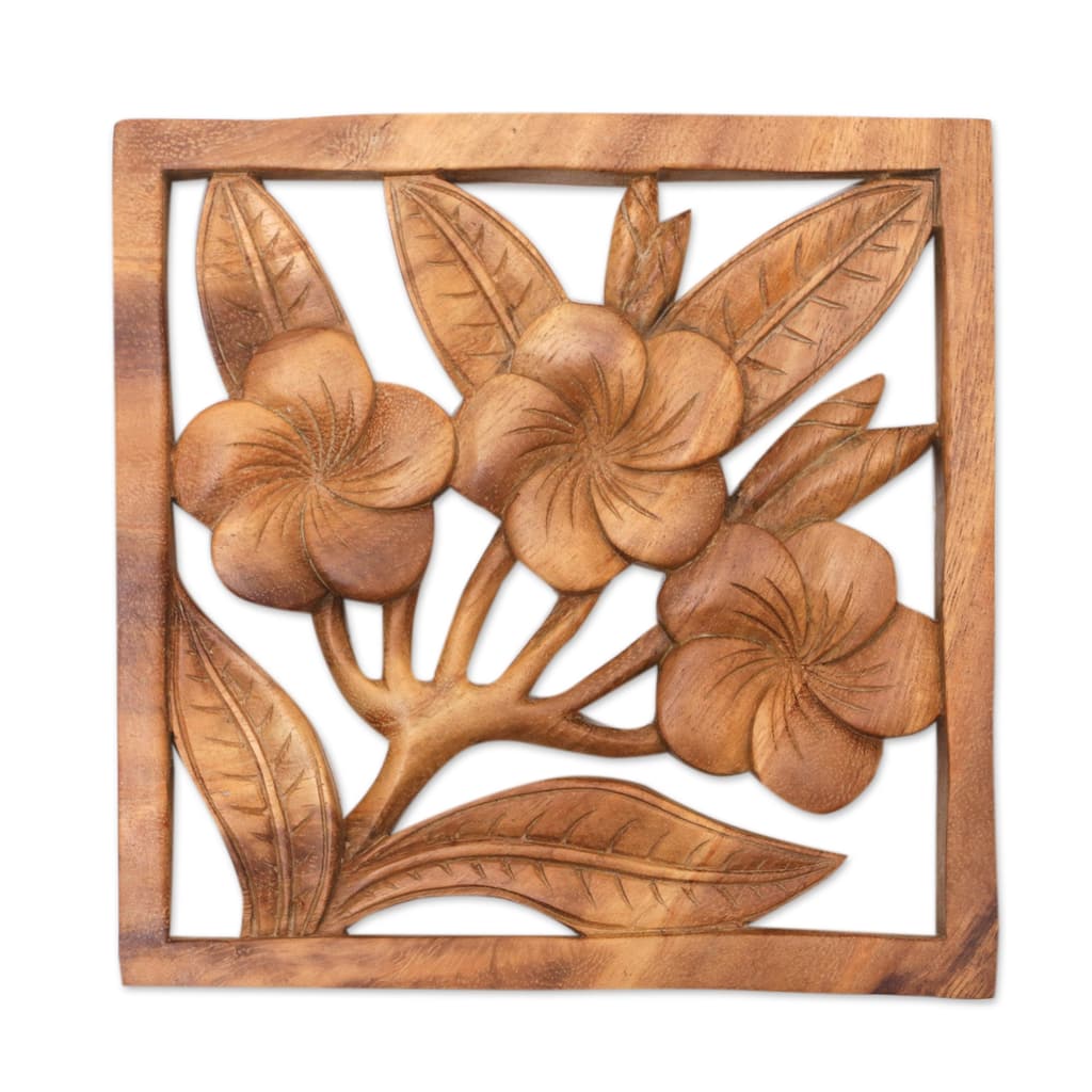 Novica Handmade Warm Frangipani Wood Wall Panel