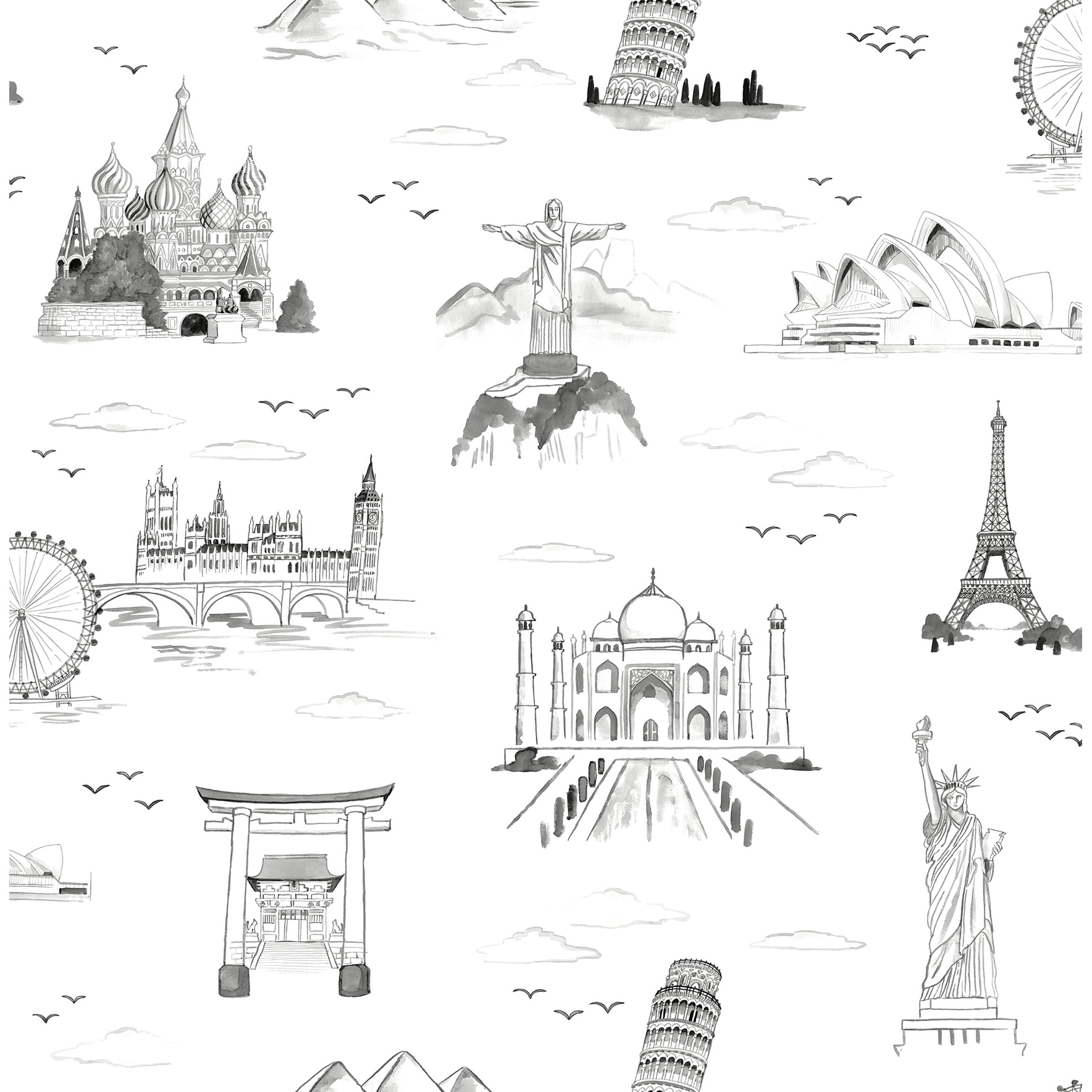 NuWallpaper L&mark Travelers Toille Black Novelty Peel & Stick Wallpaper
