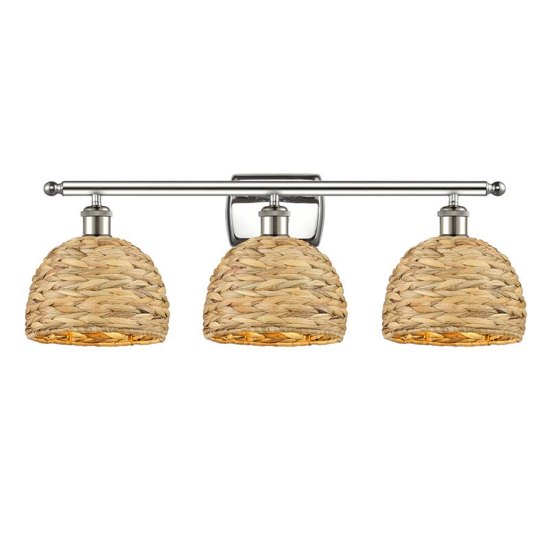 Innovations Lighting 516-3W-12-28 Woven Rattan Vanity Woven Rattan 3 - Polished Nickel / Natural