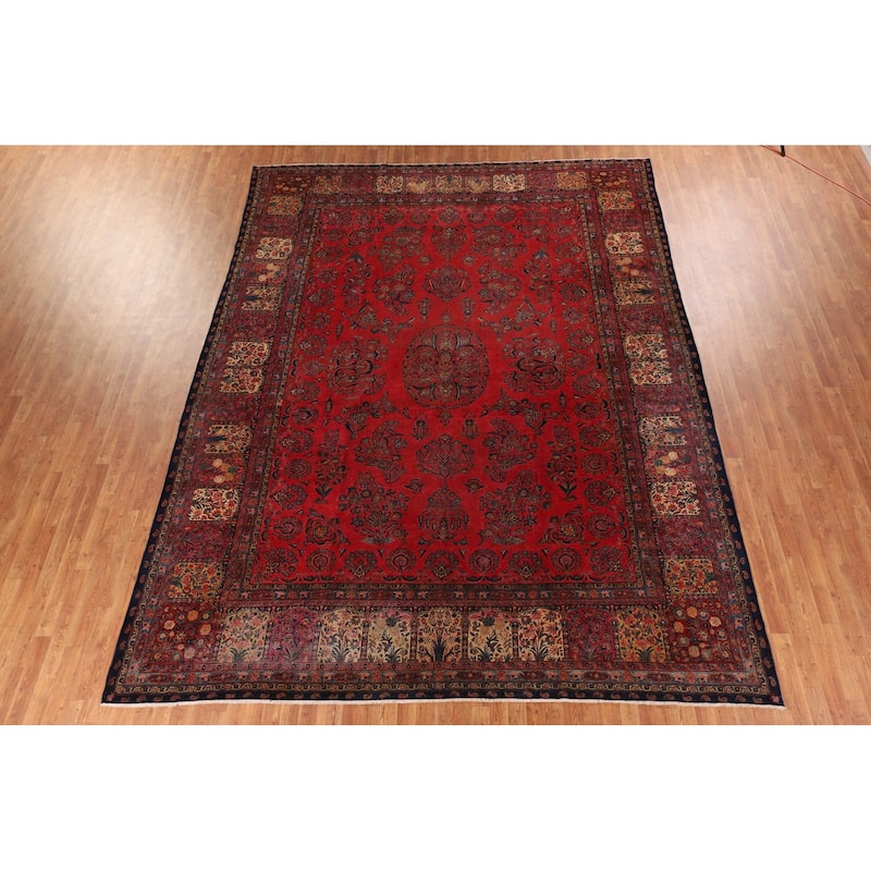 Pre-1900 Antique Sarouk Mohajeran Persian Rug Hand-Knotted Wool Carpet - 10'1"x 13'5"