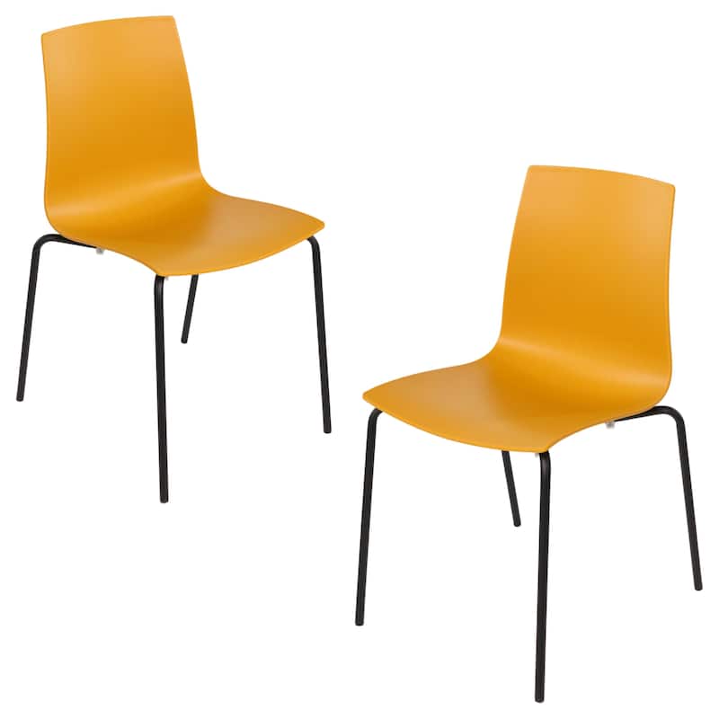 Furnish Theory Aero-S Pro Indoor/Outdoor Stackable Dining Side Chairs Polypropylene Shell & Powder-Coated Steel Legs (Set of 2) - Dark Yellow Shell & Black Legs