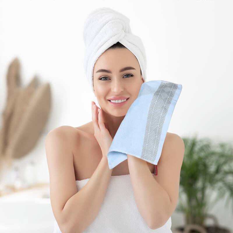Geometric Patterns Washcloths Set, Cotton Bath Towels, Low Linting Face Towels for Bathroom, Hotel, Spa 13" x 13"