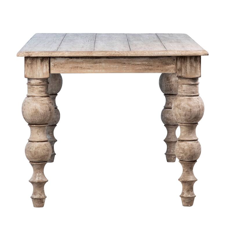 Zuri 72-inch Rectangular Reclaimed Pine Dining Table with Carved Four Poster Legs Finished in an Antique Seal