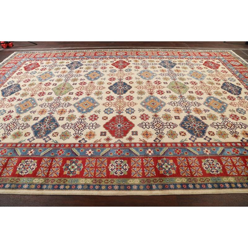 Vegetable Dye Geometric Kazak Oriental Area Rug Wool Hand-knotted - 10'1" x 15'4"