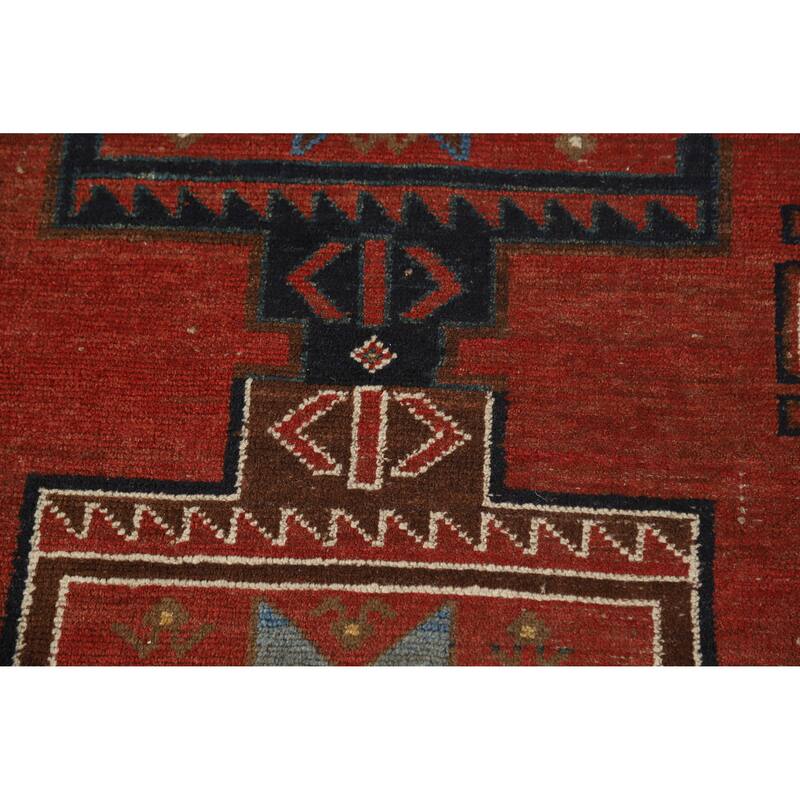 Hand Knotted Oriental 100% Wool Carpet Traditional Tribal Red Kazak Runner Rug - 13' 3'' X 3' 10''