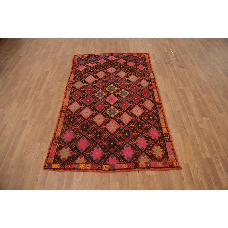 Hand Woven Oriental 100% Wool Carpet Southwestern Tribal Black Kilim Area Rug - 6' 10'' X 4' 2''